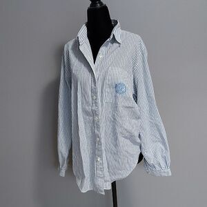 Blue and White Casual Button Down Shirt Relaxed Fit